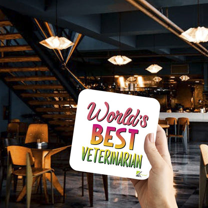 WB061 World's Best Veterinarian MDF Wooden Coaster by Kruzroyal | Gift for Veterinarian | Unique Novelty Present | 9cm x 9cm | Coffee Tea MDF Wooden Coaster