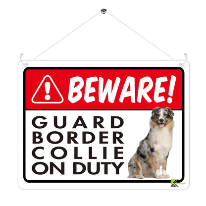 Kruzroyal MP341 BEWARE!, Guard border collie on duty. Funny Novelty Retro Vintage Metal Wall Sign Plaque 20cm x 15cm