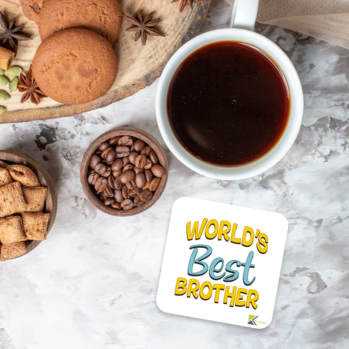 WB016 World's Best Brother MDF Wooden Coaster by Kruzroyal | Gift for Brother| Unique Novelty Present | 9cm x 9cm | Coffee Tea MDF Wooden Coaster