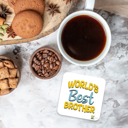 WB016 World's Best Brother MDF Wooden Coaster by Kruzroyal | Gift for Brother| Unique Novelty Present | 9cm x 9cm | Coffee Tea MDF Wooden Coaster