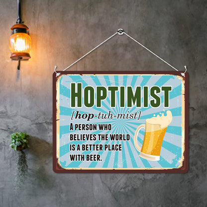 Kruzroyal MP127 Defination : HOPTIMIST Funny Novelty Retro Vintage Metal Wall Sign Plaque 20cm x 15cm