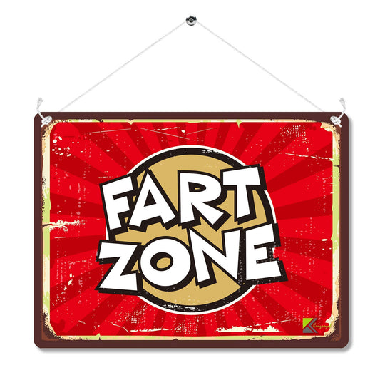 Kruzroyal Funny Fart Zone Metal Wall Sign, Humorous Gag Plaque Gift, Sarcastic Retro Vintage Tin Decor for Teen Bedroom or Toilet, 20x15cm with Hanging String
