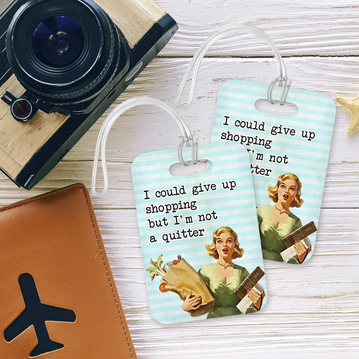 LT094 I Could give up Shopping but I'm not a Quitter Novelty Funny Unique Designer Gift Glossy Plastic Suitcase Luggage Tag