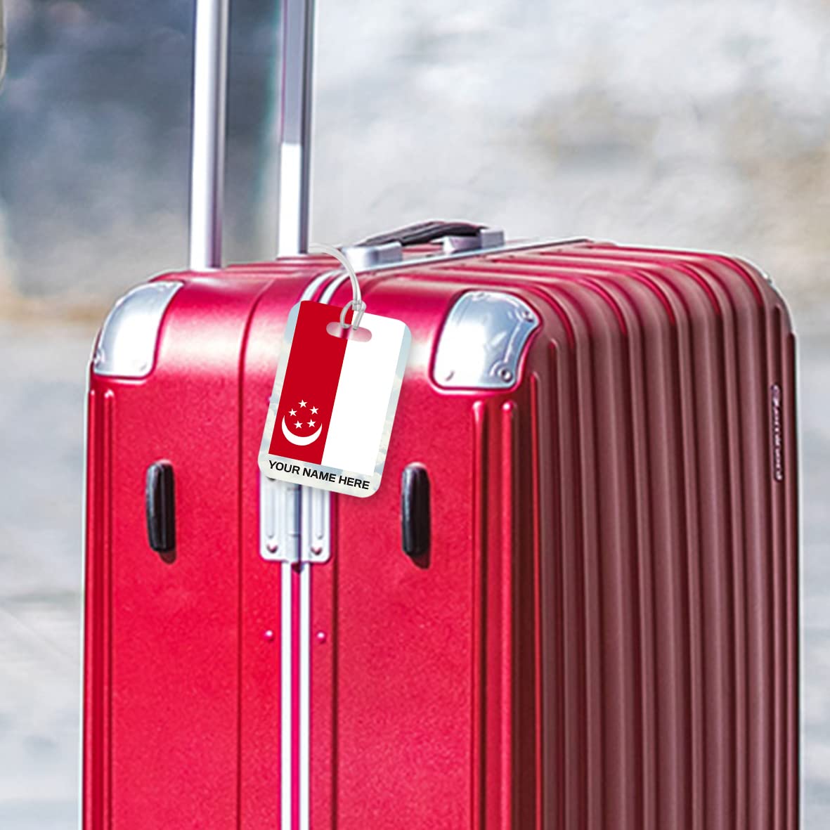 PLT274 Personalised Name with Singapore Flag Novelty Funny Unique Designer Gift Glossy Plastic Suitcase Luggage Tag