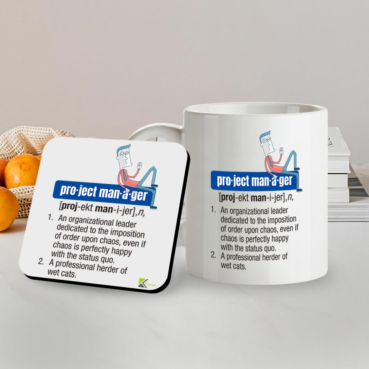 Kruzroyal SM050 Project Manager Definition - 11OZ Mug & Matching Coaster Set - for Project Manager Collegue