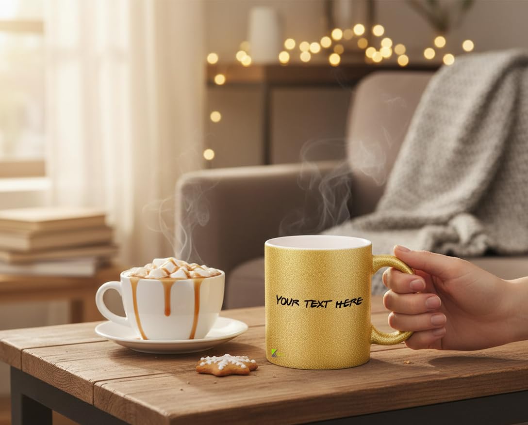 Kruzroyal Personalised Gold/Silver Glitter Mug, Customisable Name 11OZ Ceramic Mug