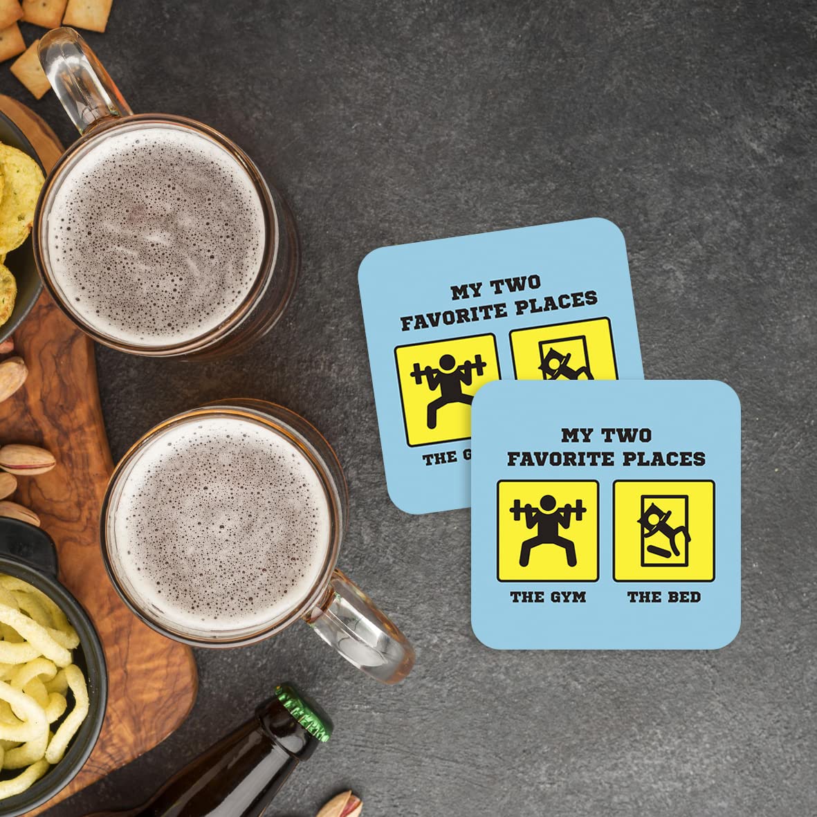 CS651 My Two Favourite Places The Gym The Bed Novelty Funny Coffee Tea Drink Gift Glossy MDF Wooden Coaster