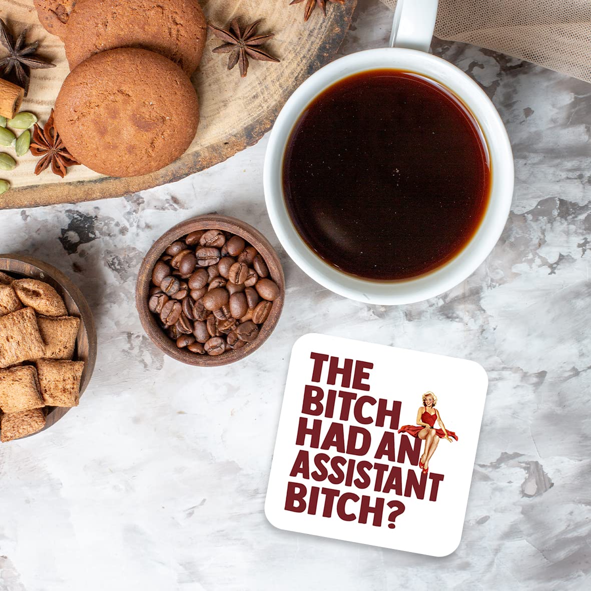 CS720 The Bitch Had an Assistant Bitch? Novelty Funny Coffee Tea Drink Gift Glossy MDF Wooden Coaster