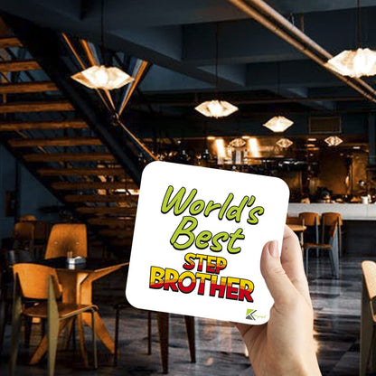 WB017 World's Best Step Brother MDF Wooden Coaster by Kruzroyal | Gift for Step Brother| Unique Novelty Present | 9cm x 9cm | Coffee Tea MDF Wooden Coaster