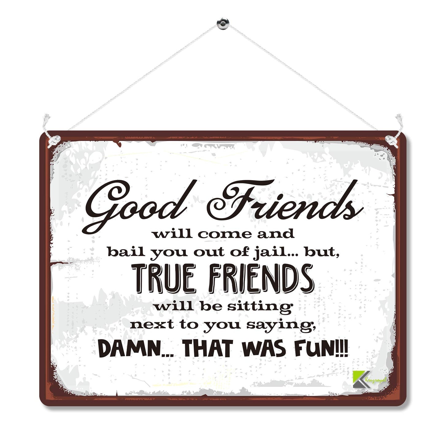MP087 Good Friends will come and bail you out of jail.. but, true friends will be sitting next to you saying, Damn. That Was Fun!! Funny Novelty Retro Vintage Metal Wall Sign Plaque 20cm x 15cm