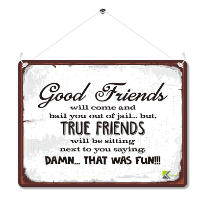 MP087 Good Friends will come and bail you out of jail.. but, true friends will be sitting next to you saying, Damn. That Was Fun!! Funny Novelty Retro Vintage Metal Wall Sign Plaque 20cm x 15cm