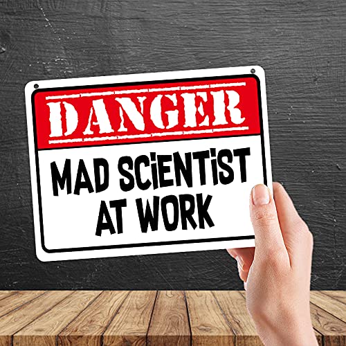 Kruzroyal MP336 DANGER,Mad scientist at work. Funny Novelty Retro Vintage Metal Wall Sign Plaque 20cm x 15cm