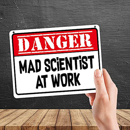 Kruzroyal MP336 DANGER,Mad scientist at work. Funny Novelty Retro Vintage Metal Wall Sign Plaque 20cm x 15cm