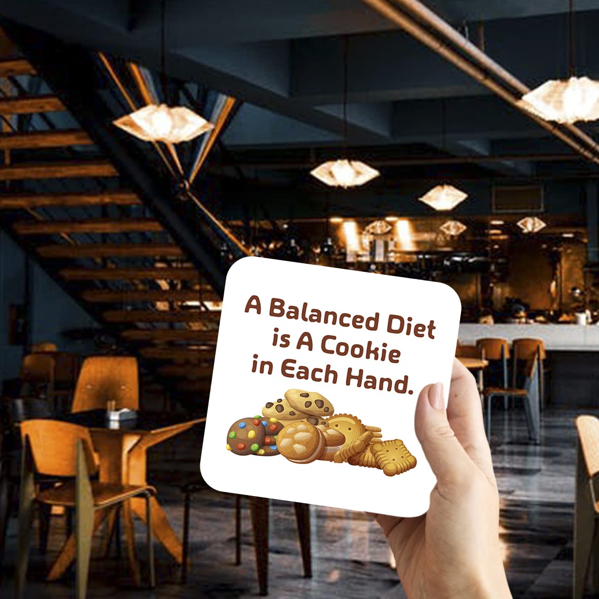 CS601 A Balanced Diet is a Cookie in Each Hand Novelty Funny Coffee Tea Drink Gift Glossy MDF Wooden Coaster