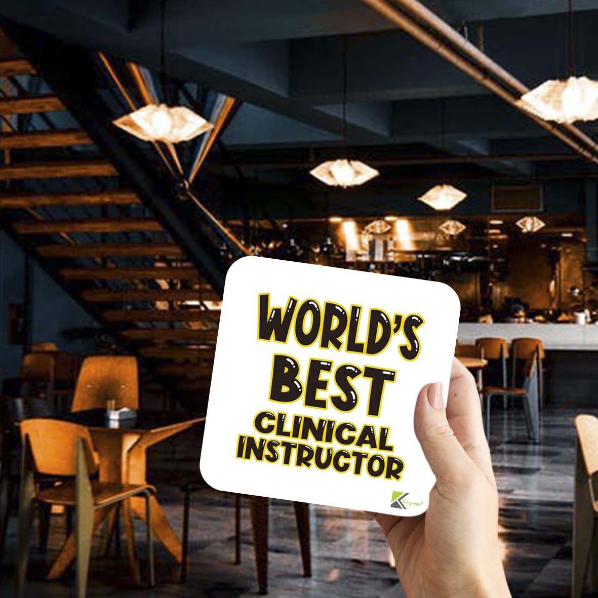 WB022 World's Best Clinical Instructor MDF Wooden Coaster by Kruzroyal | Gift for Clinical Instructor | Unique Novelty Present | 9cm x 9cm | Coffee Tea MDF Wooden Coaster