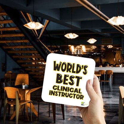 WB022 World's Best Clinical Instructor MDF Wooden Coaster by Kruzroyal | Gift for Clinical Instructor | Unique Novelty Present | 9cm x 9cm | Coffee Tea MDF Wooden Coaster
