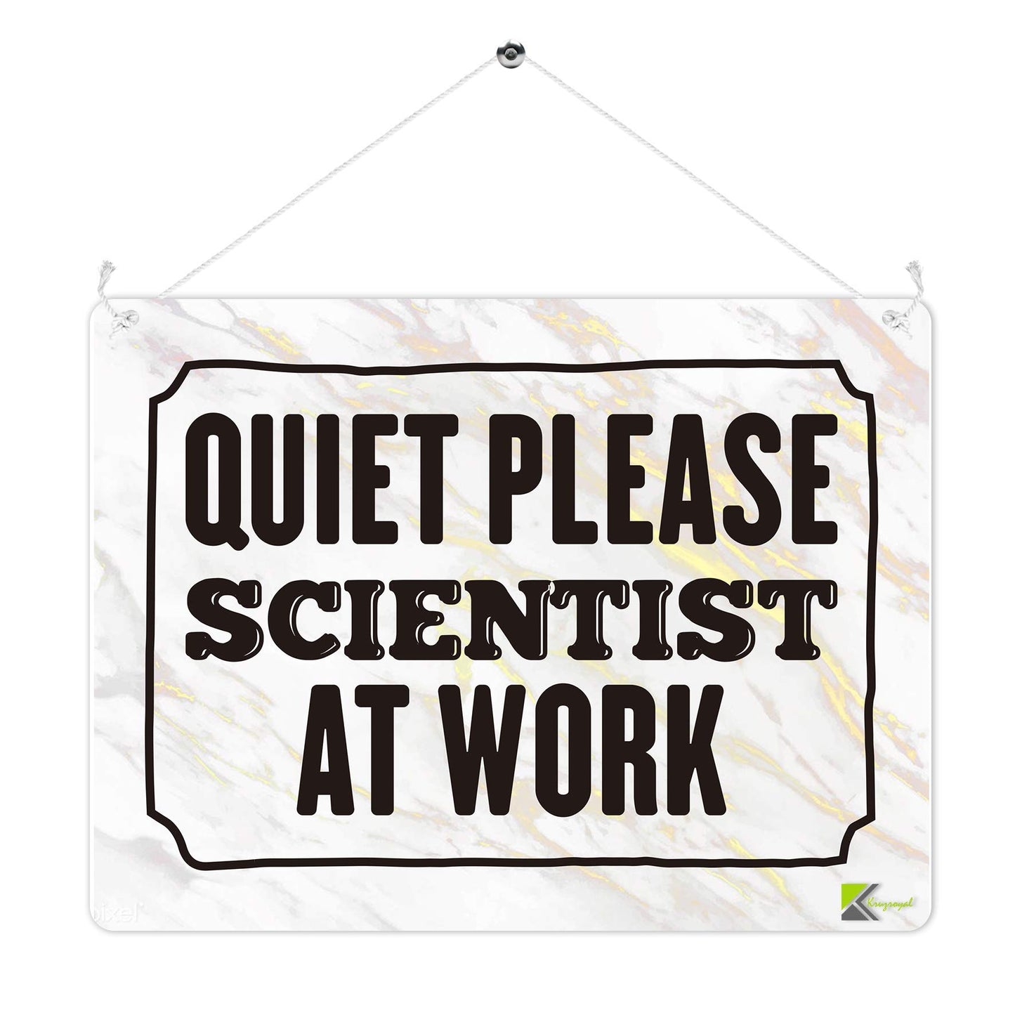 Kruzroyal MP313 QUIET PLEASE SCIENTIST AT WORK Funny Novelty Retro Vintage Metal Wall Sign Plaque 20cm x 15cm