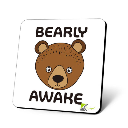 CS701 Bearly Awake Novelty Funny Coffee Tea Drink Gift Glossy MDF Wooden Coaster