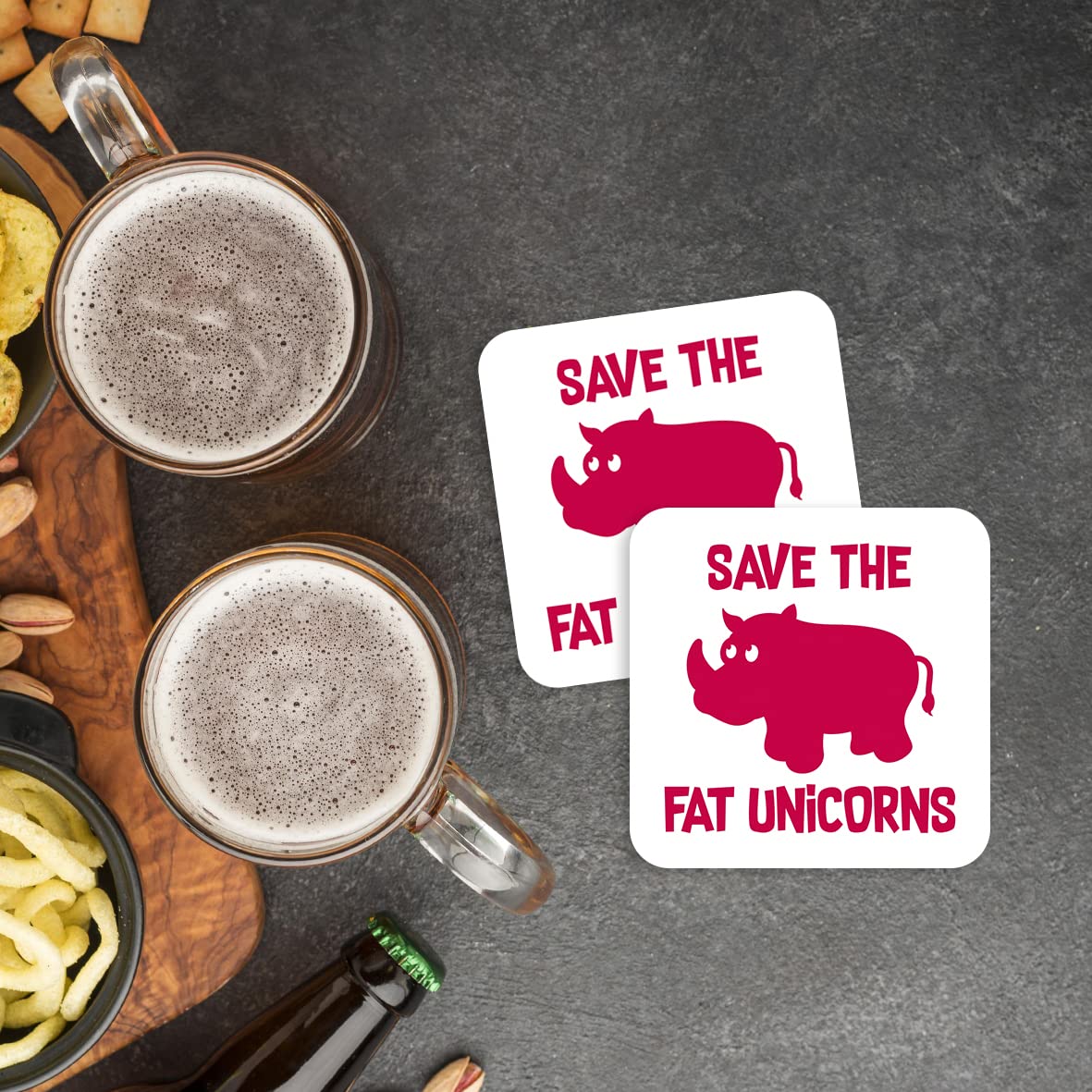 CS610 Save The Fat Unicorns Novelty Funny Coffee Tea Drink Gift Glossy MDF Wooden Coaster