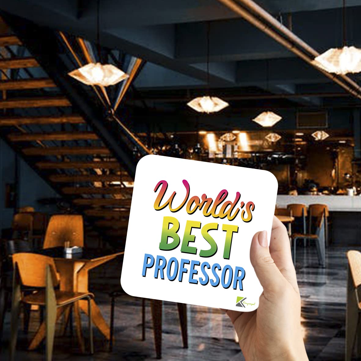 WB094 World's Best Professor MDF Wooden Coaster by Kruzroyal | Gift for Professor| Unique Novelty Present | 9cm x 9cm | Coffee Tea MDF Wooden Coaster
