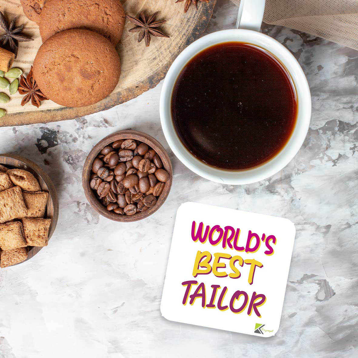 WB072 World's Best Tailor MDF Wooden Coaster by Kruzroyal | Gift for Tailor | Unique Novelty Present | 9cm x 9cm | Coffee Tea MDF Wooden Coaster