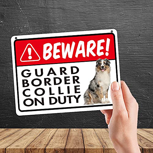 Kruzroyal MP341 BEWARE!, Guard border collie on duty. Funny Novelty Retro Vintage Metal Wall Sign Plaque 20cm x 15cm