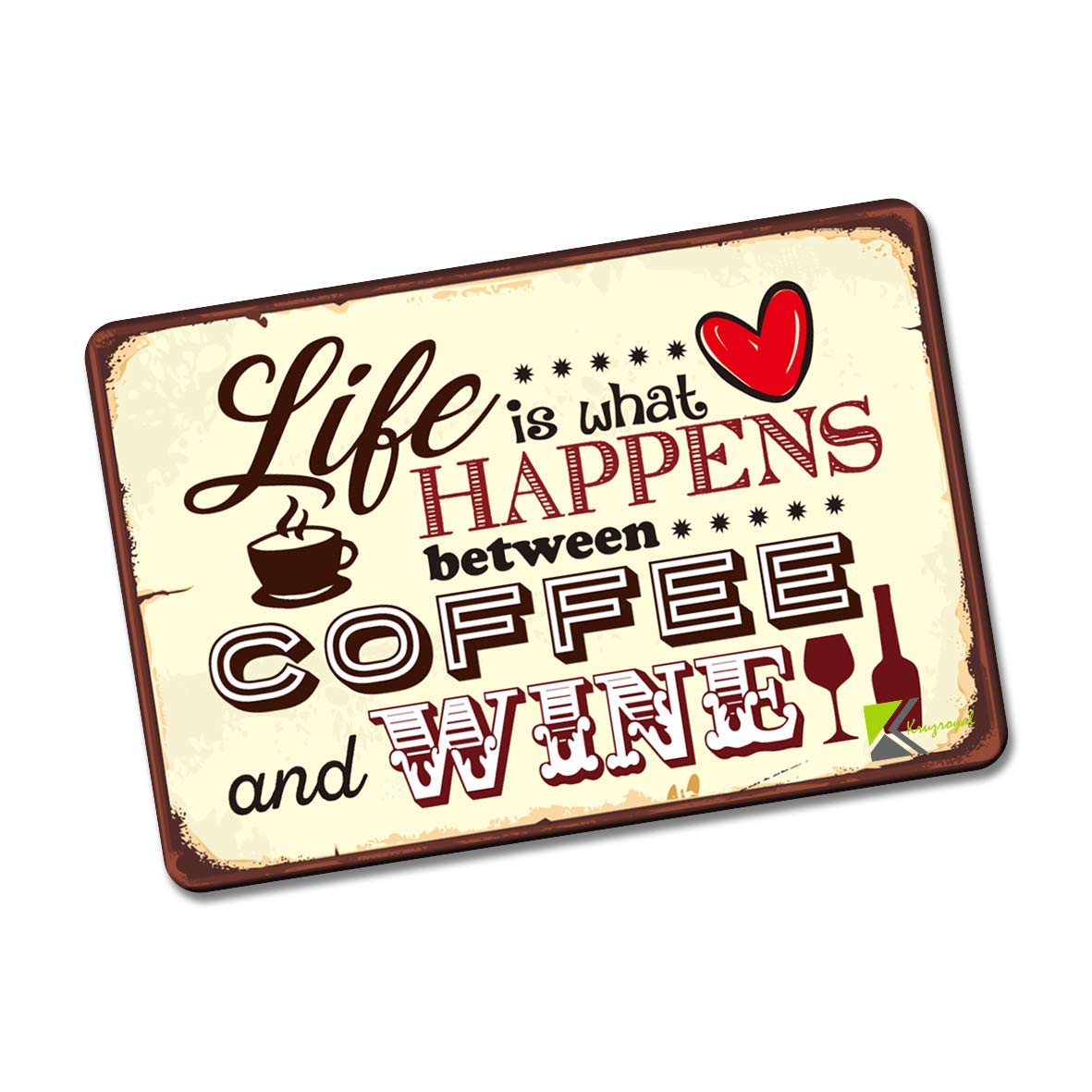 Kruzroyal FM199 Life is what happens between... coffee and wine Novelty Funny Gift Idea Glossy Rectangle Metal Fridge Magnet