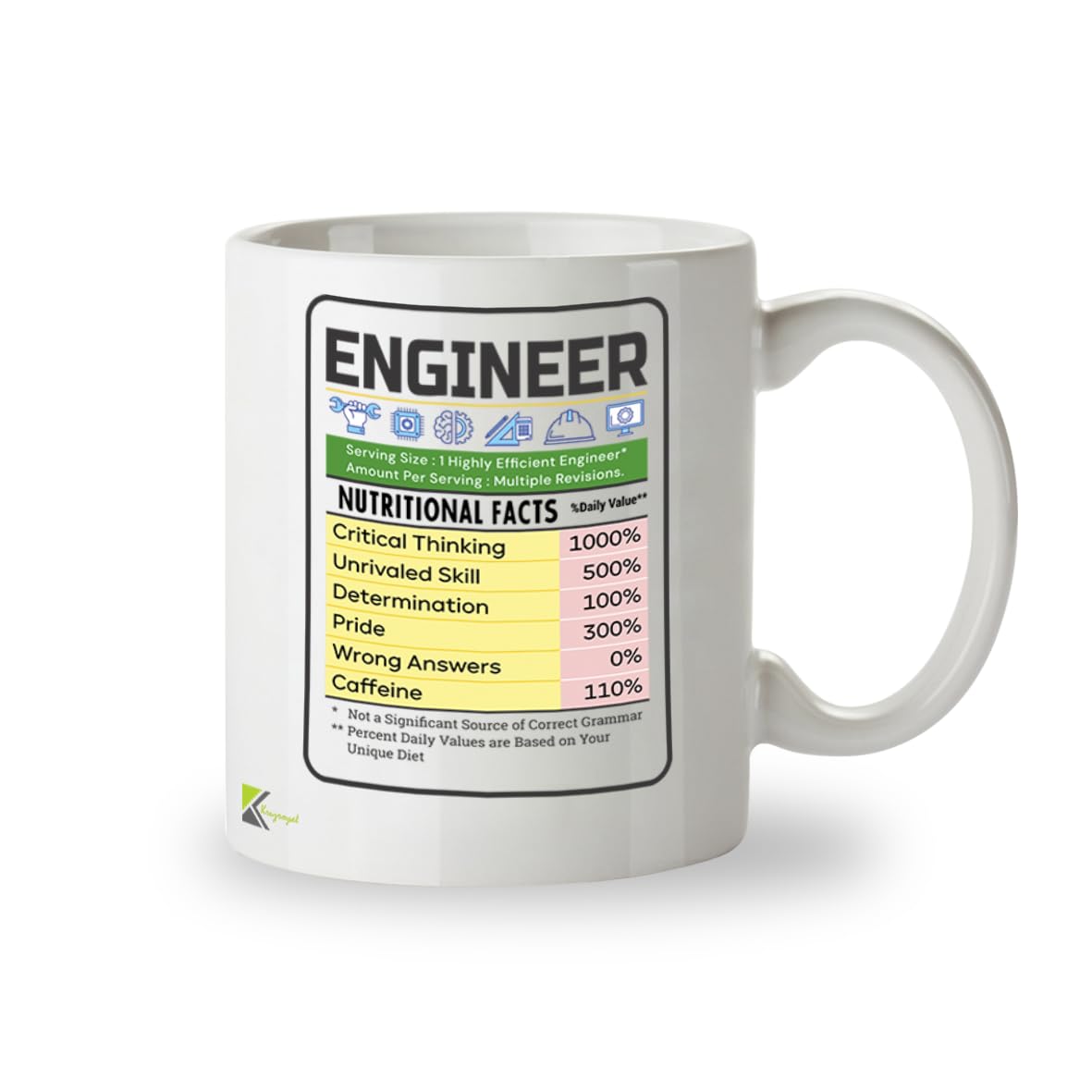 Kruzroyal Funny Engineer Mug Nutritional Facts - 11oz Ceramic Coffee Tea Cup Gift for Engineers Students Coworkers - Dishwasher Microwave Safe STEM Novelty Present