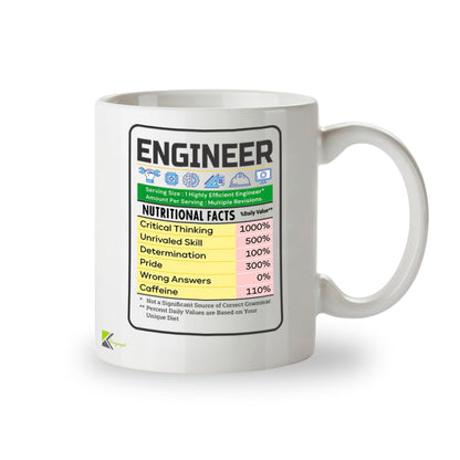 Kruzroyal Funny Engineer Mug Nutritional Facts - 11oz Ceramic Coffee Tea Cup Gift for Engineers Students Coworkers - Dishwasher Microwave Safe STEM Novelty Present