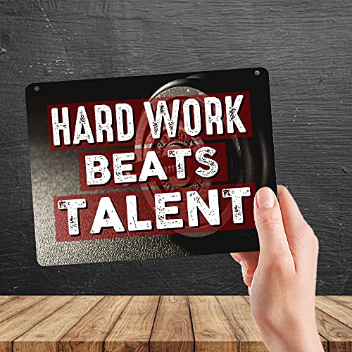 Kruzroyal MP489 Hardwork beats talent Funny Novelty Retro Vintage Metal Wall Sign Plaque 20cm x 15cm