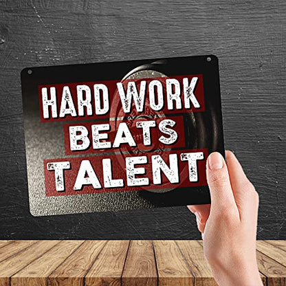 Kruzroyal MP489 Hardwork beats talent Funny Novelty Retro Vintage Metal Wall Sign Plaque 20cm x 15cm