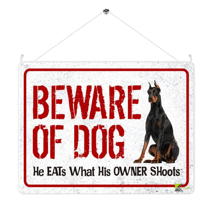 Kruzroyal MP331 BEWARE OF DOG, He eats,What his owner shoots. Funny Novelty Retro Vintage Metal Wall Sign Plaque 20cm x 15cm