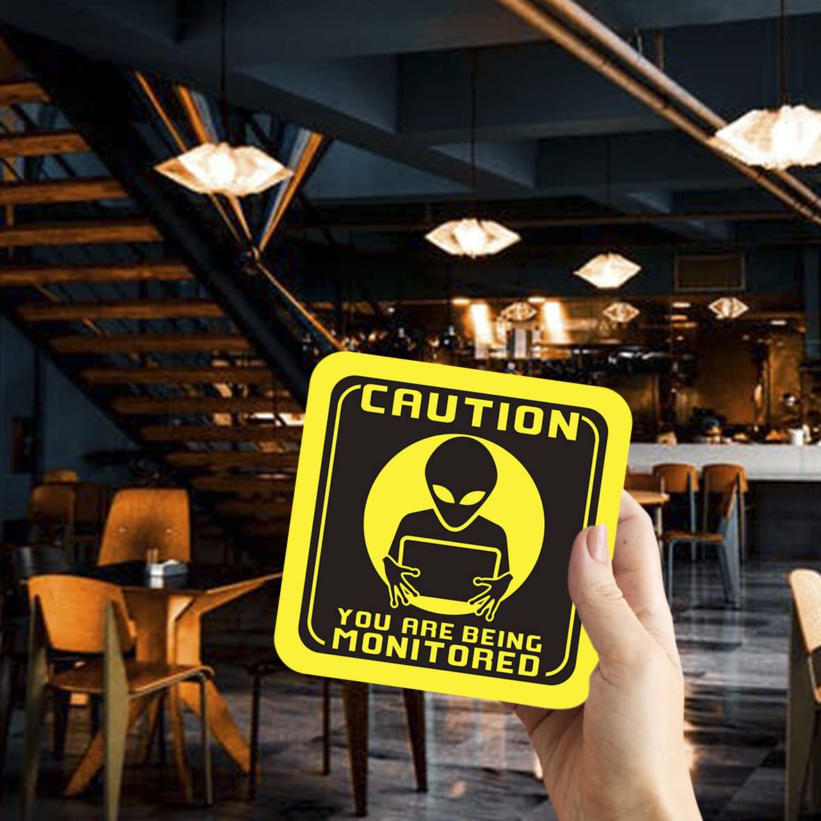 CS696 Caution : You are Being Monitored Novelty Funny Coffee Tea Drink Gift Glossy MDF Wooden Coaster