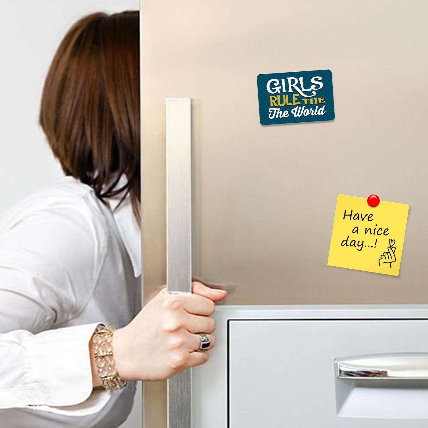Kruzroyal FM200 GIRLS RULE THE WORLD Novelty Funny Gift Idea Glossy Rectangle Metal Fridge Magnet