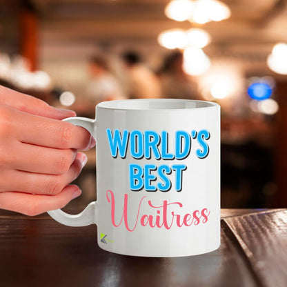 Kruzroyal DZ841 World's Best Waitress Mug 11oz - White Ceramic Coffee & Tea Cup for Server, Waiting Staff - Funny Birthday, Leaving or Thank You Present
