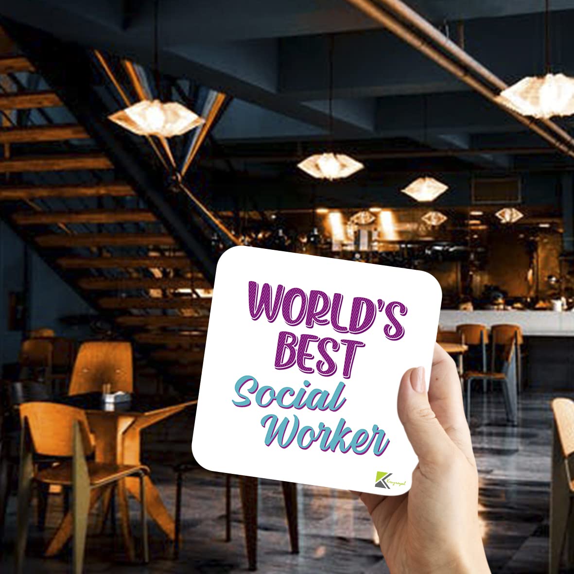 WB053 World's Best Social Worker MDF Wooden Coaster by Kruzroyal | Gift for Social Worker | Unique Novelty Present | 9cm x 9cm | Coffee Tea MDF Wooden Coaster
