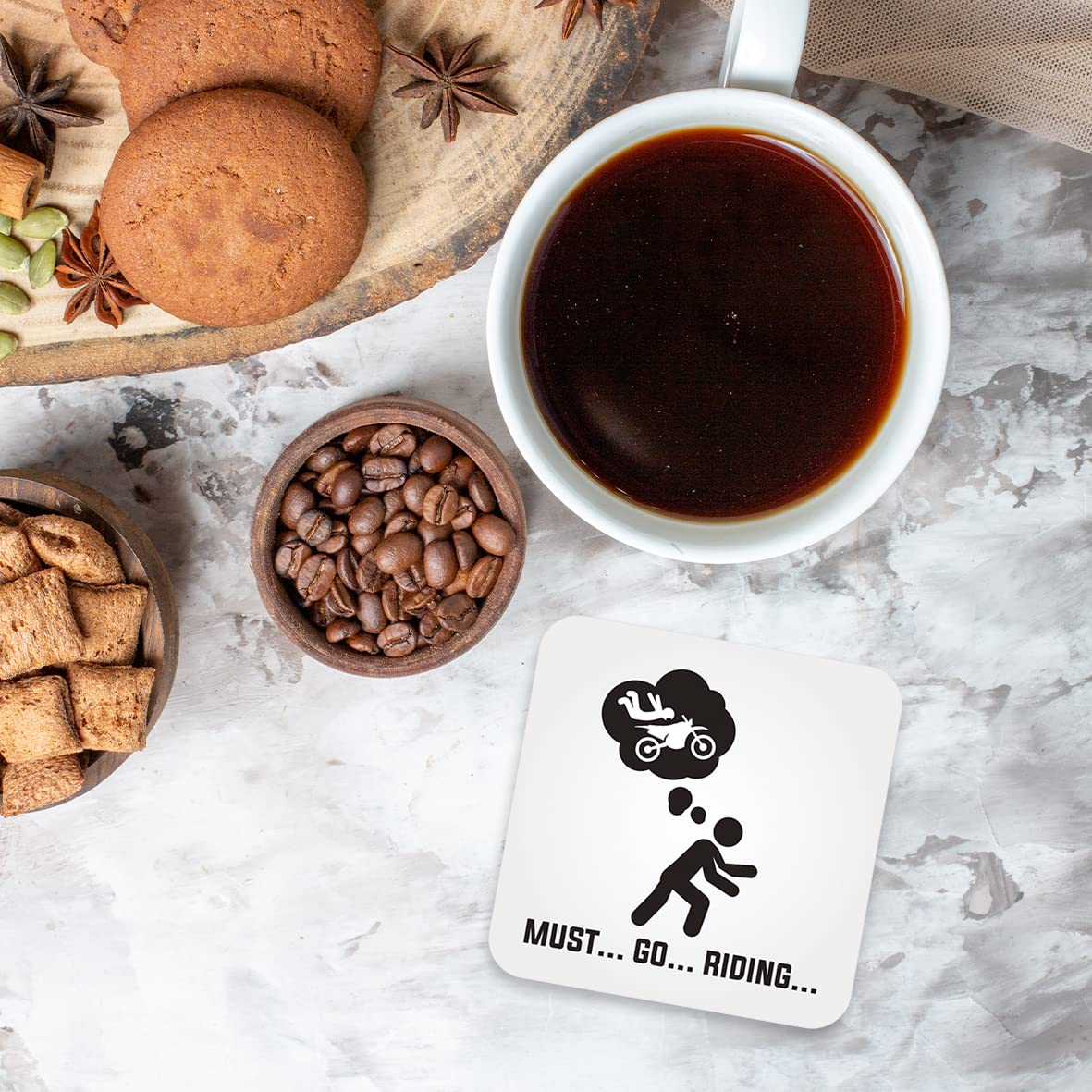 CS698 Must..Go...Riding... Novelty Funny Coffee Tea Drink Gift Glossy MDF Wooden Coaster