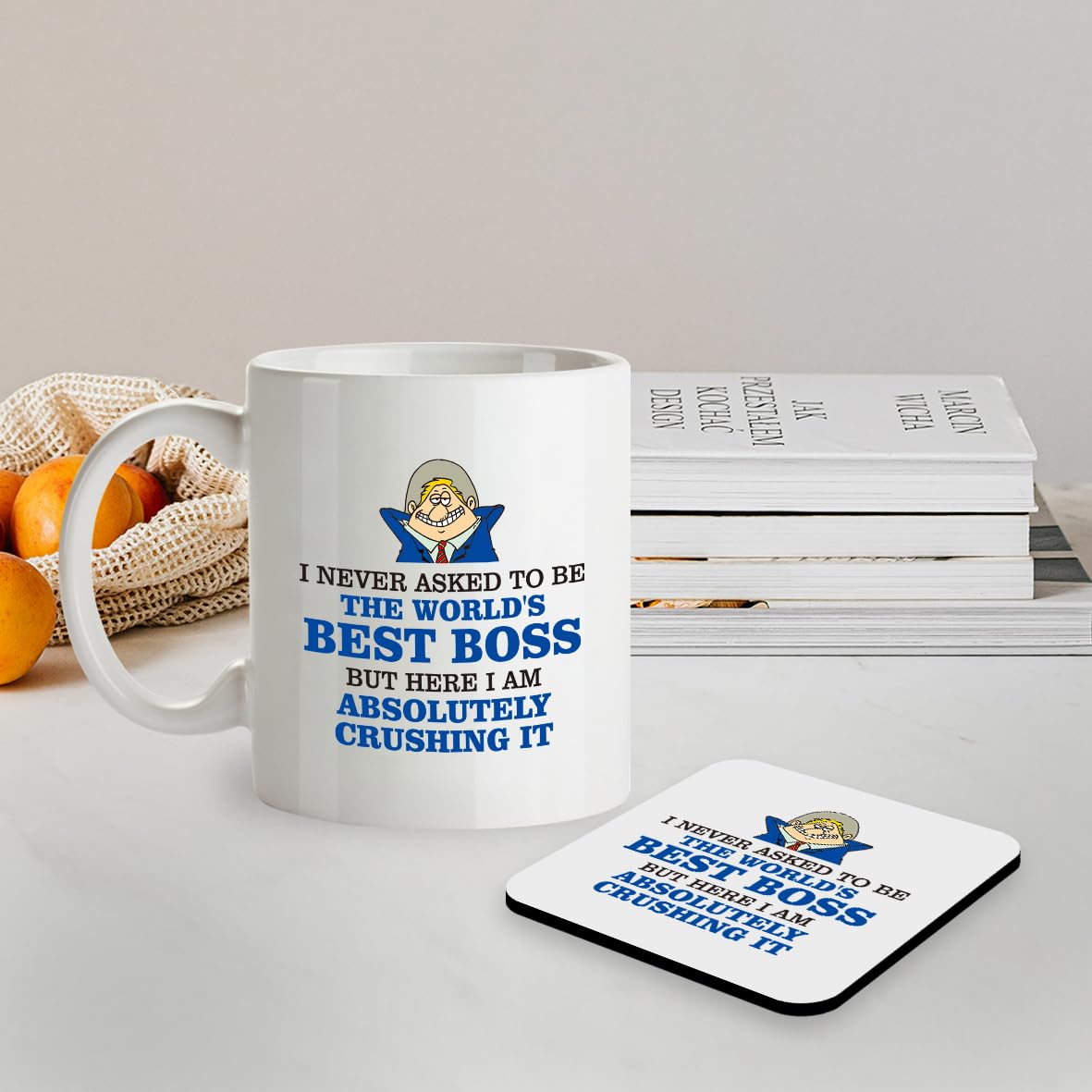 Kruzroyal SM095 I Never Asked to be The World's Best boss but here i am Absolutely Crushing it - 11OZ Mug & Matching Coaster Set for Boss