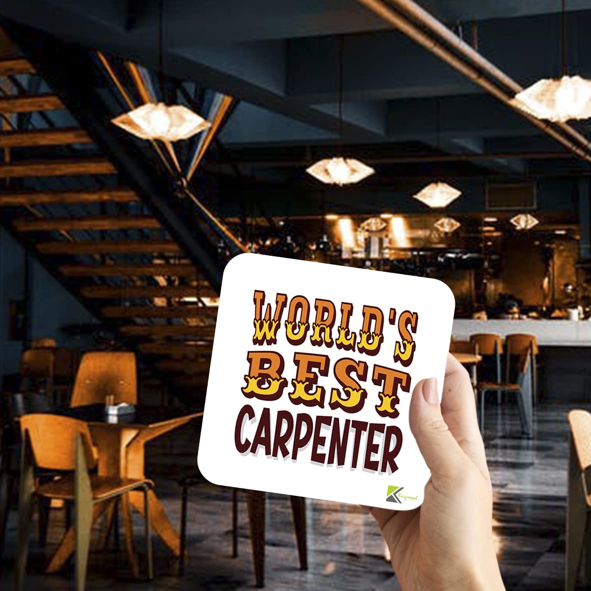 WB003 World's Best Carpenter MDF Wooden Coaster by Kruzroyal | Gift for Carpenter | Unique Novelty Present | 9cm x 9cm | Coffee Tea MDF Wooden Coaster