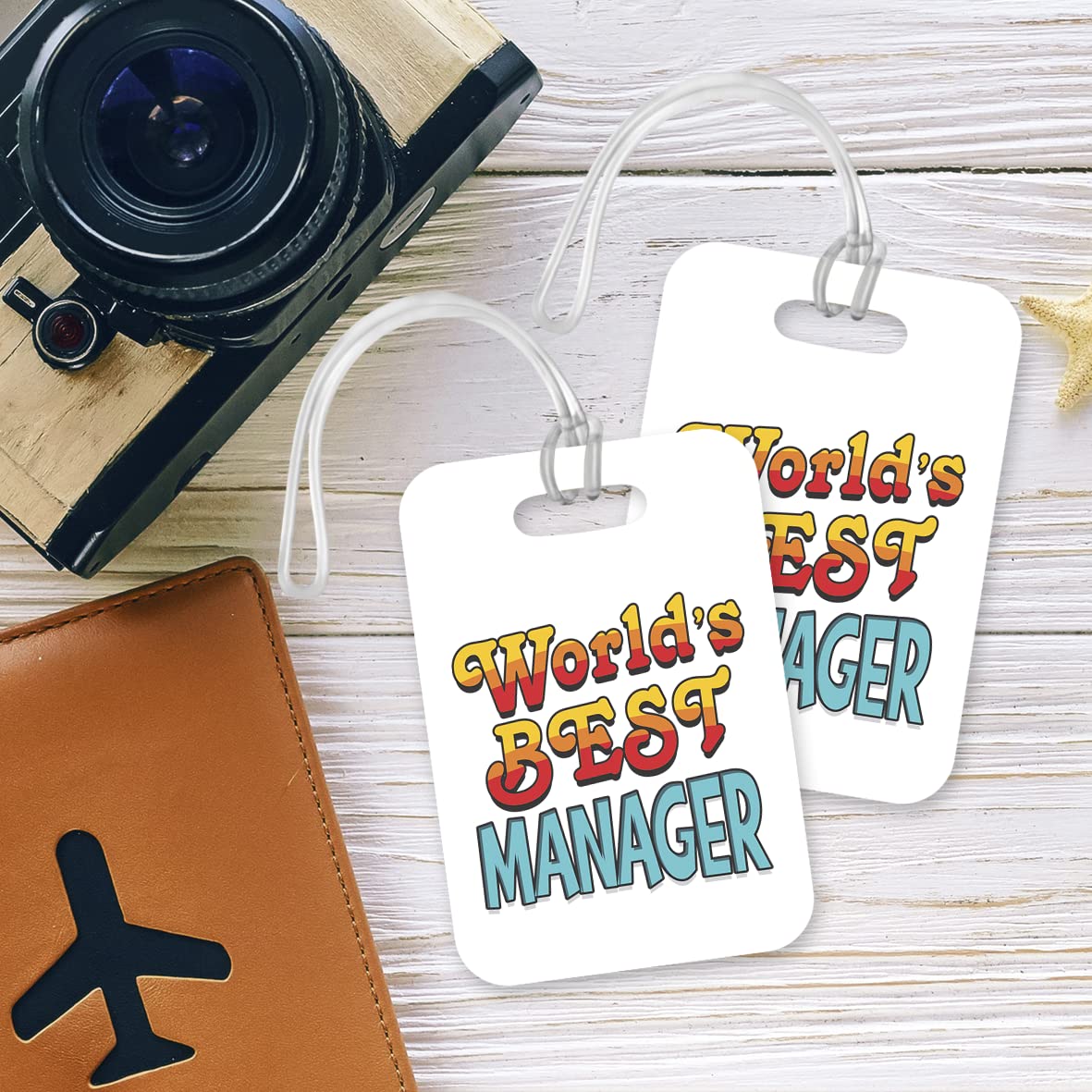 LT438 World's Best Manager Novelty Funny Unique Designer Gift, Suitcase, Glossy Plastic Luggage Tag for Manager