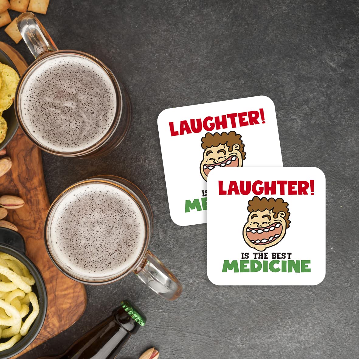 CS417 Laughter! is The Best Medicine Novelty Funny Coffee Tea Drink Gift Glossy MDF Wooden Coaster