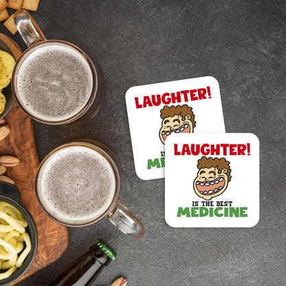 CS417 Laughter! is The Best Medicine Novelty Funny Coffee Tea Drink Gift Glossy MDF Wooden Coaster