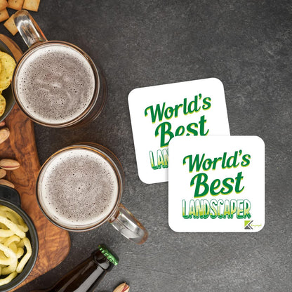 WB032 World's Best Landscaper MDF Wooden Coaster by Kruzroyal | Gift for Landscaper | Unique Novelty Present | 9cm x 9cm | Coffee Tea MDF Wooden Coaster