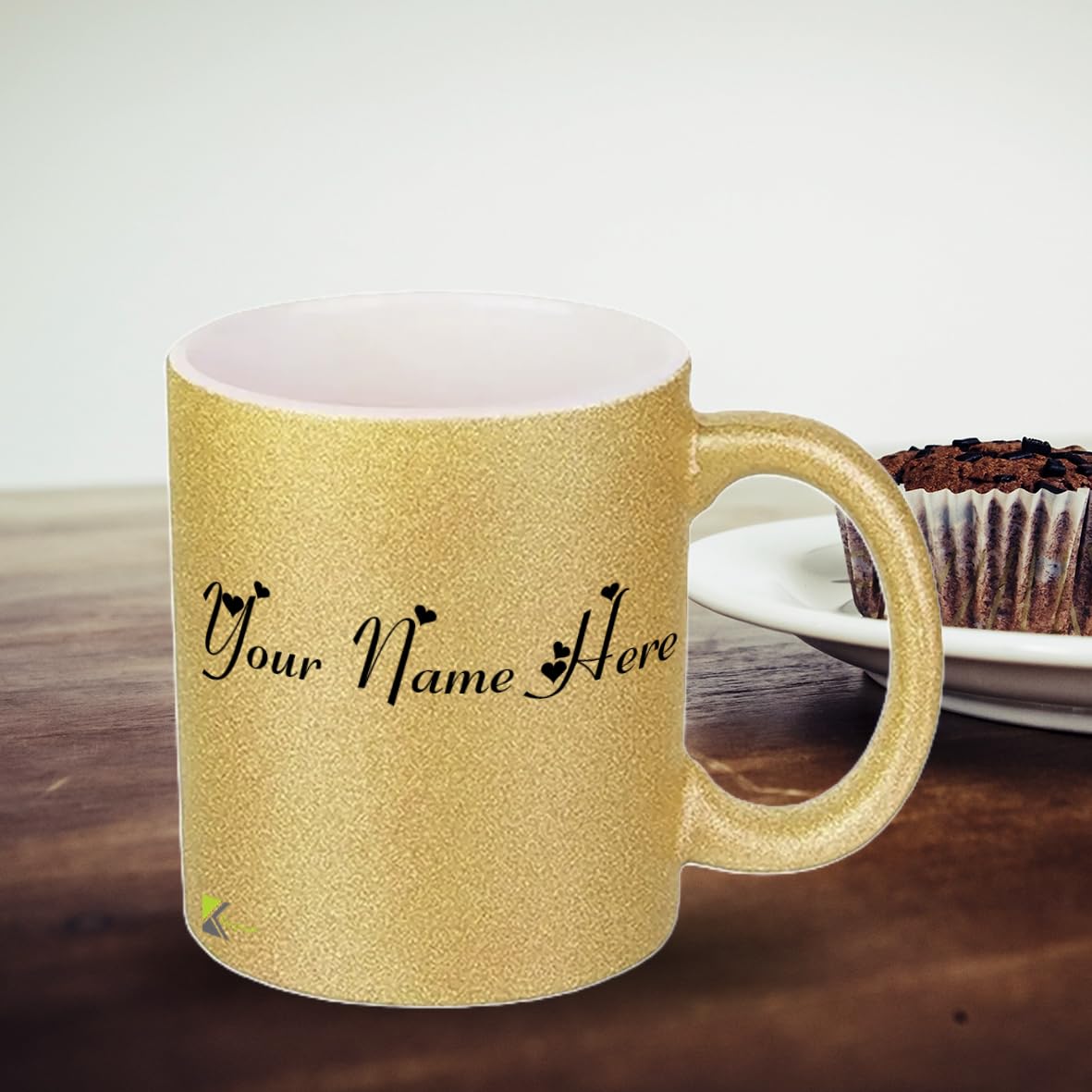 Kruzroyal Personalised Gold/Silver Glitter Mug, Customisable Name 11OZ Ceramic Mug