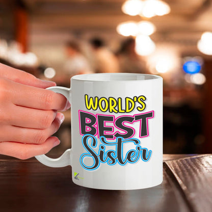 Kruzroyal DZ815 World's Best Sister Mug 11oz - Funny Gift for Her from Sister or Brother, Novelty Coffee Cup for Big & Little Sis