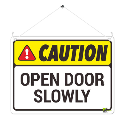 Kruzroyal MP454 Caution : Open Door Slowly Funny Novelty Retro Vintage Metal Wall Sign Plaque 20cm x 15cm