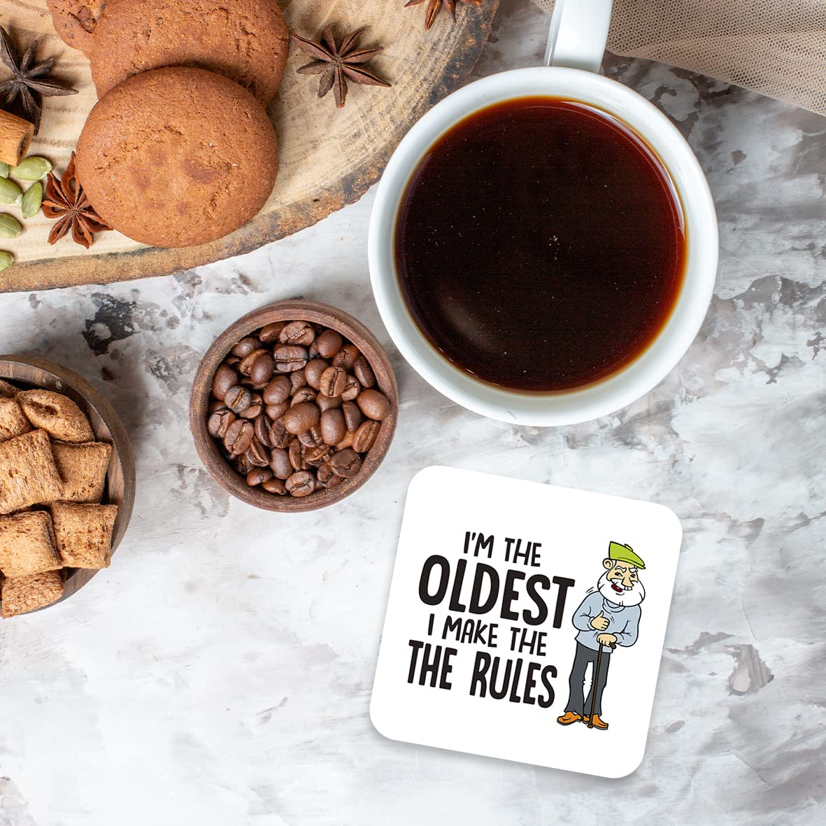 CS434 I'm The Oldest i Make The Rules Grandad Novelty Funny Coffee Tea Drink Gift Glossy MDF Wooden Coaster