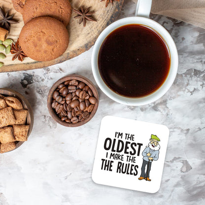 CS434 I'm The Oldest i Make The Rules Grandad Novelty Funny Coffee Tea Drink Gift Glossy MDF Wooden Coaster