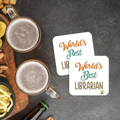 WB054 World's Best Librarian MDF Wooden Coaster by Kruzroyal | Gift for Librarian | Unique Novelty Present | 9cm x 9cm | Coffee Tea MDF Wooden Coaster