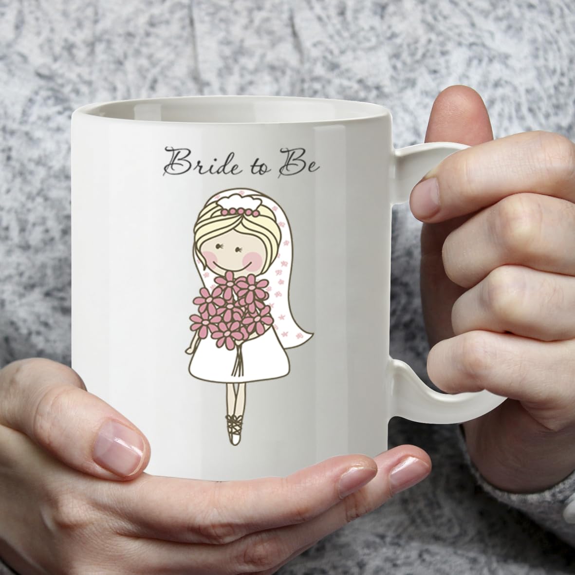 Kruzroyal Bride to Be Mug, Cute Cartoon Bride Design with Flowers, Engagement Gift for Her, Fiancée or Future Mrs, White Ceramic Coffee Cup, 11 oz Novelty Great Gift Idea Coffee Tea Mug